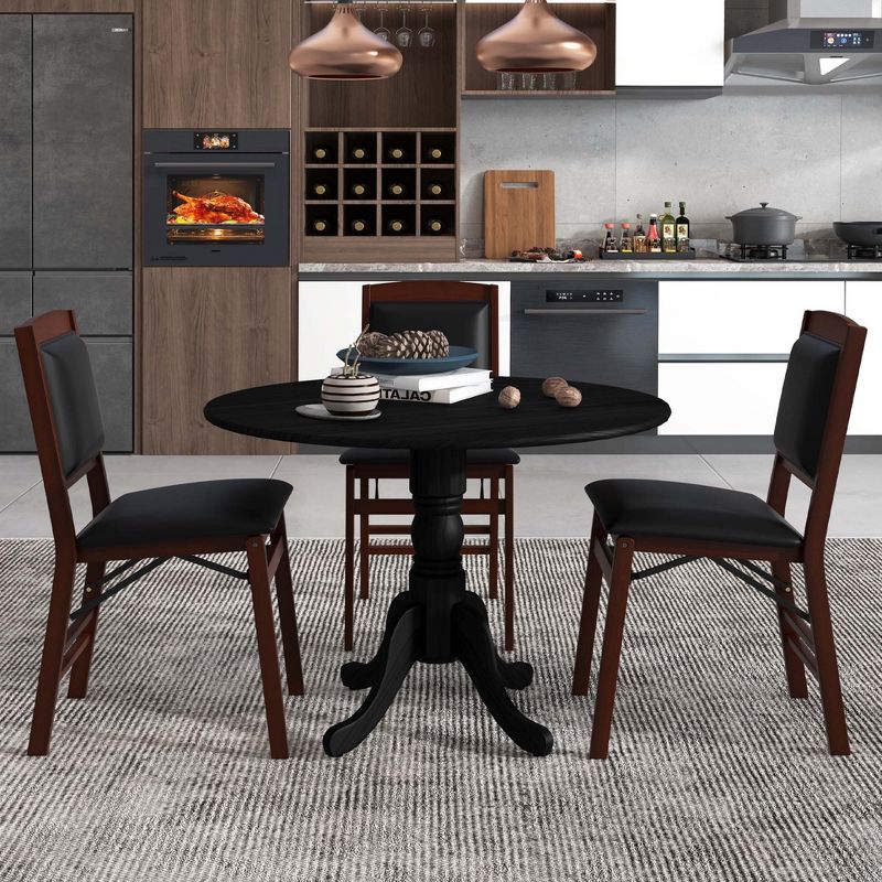 Costway Rustic Dining Table Wooden Dining Table with Round Tabletop & Curved Trestle Legs Natural/Walnut/Black/White/White&Walnut/White&Natural, 2 of 11
