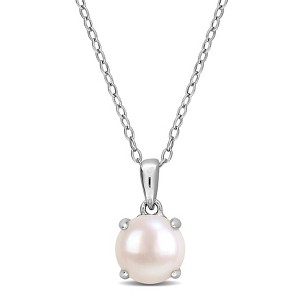 EVERLY JEWELRY | Sterling Silver 7.5-8mm White Cultured Freshwater Pearl Pendant with Chain - 18 in - 1 of 4
