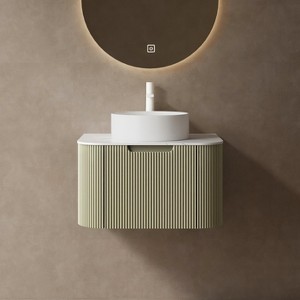 FAMYYT 24 in. Single Sink Floating Curved Edge Green Bath Vanity with White Marble Top (Assembled), Round Sink - 1 of 4