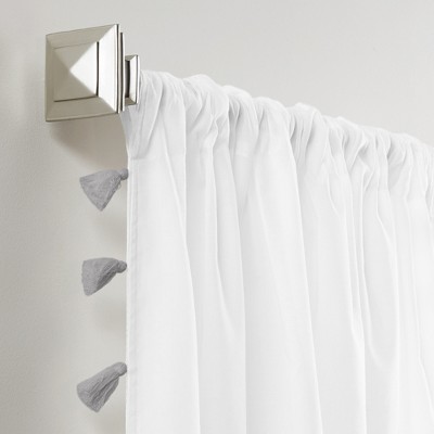 Bianca Gray Cotton Semi-Sheer Rod Pocket Window Curtain Panel with Tassels