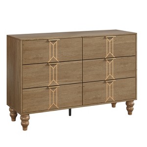Modern Wooden 5 Drawer Dresser with Vintage Pattern Design, Tall Dresser with Deep Drawers for Bedroom, Living Room and Entryway, Oak and Gold - 1 of 4