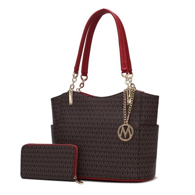MKF Collection Savannah M Logo Printed Vegan Leather Women’s Tote and Wristlet Wallet by Mia K- 2 pieces