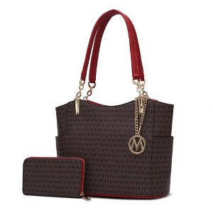 MKF Collection Savannah M Logo Printed Vegan Leather Women’s Tote and Wristlet Wallet by Mia K- 2 pieces - 1 of 4