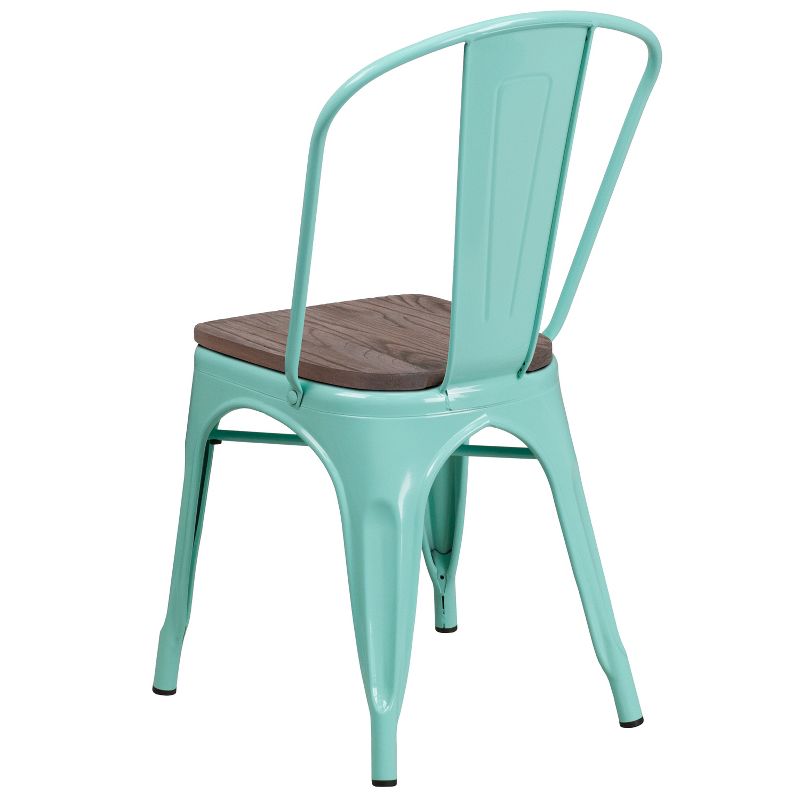Emma and Oliver Colorful Metal Dining Stack Chair with Wood Seat, 3 of 7