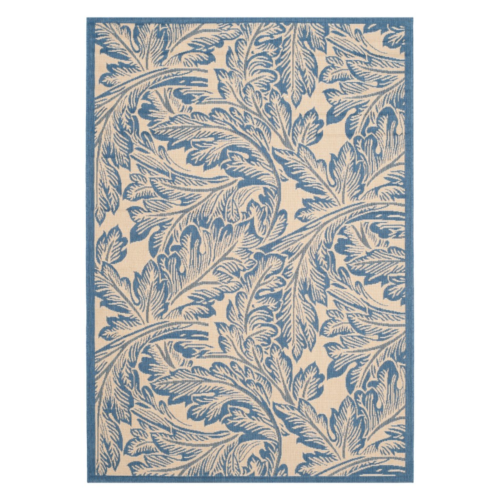 6'7inX9'6in Rectangle Leon Patio Rug Natural/Blue - Safavieh