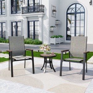 Captiva Designs 3pc Outdoor Patio Dining Steel Table & Gray Wood-look Arm Textilene Sling Chairs - 1 of 4