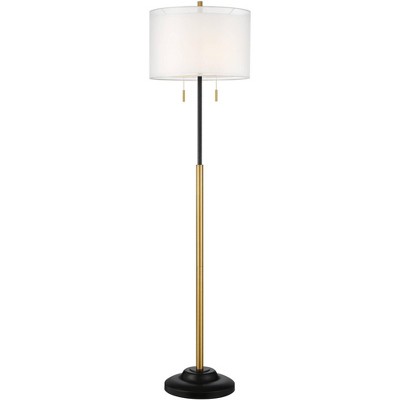 Black and Brass Metal Floor Lamp with Linen Shade