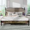 ALEXOUN Bed Frame with Upholstered Headboard & Wood Slats, Easy Assembly,No Box Spring Needed for Bedroom,Apartment,Brown - 2 of 4