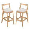 Set of 2 Rubberwood Indoor Bar Stools, 39‘’ Wood Bar Stools with Beige Upholstery Seat, Upholstered Bar Stools for Kitchen Home Bar - Koiai - 3 of 4