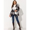 Allegra K Women's Shawl Collar Asymmetric Hem Thin Belted Plaids Wrap Coat - 3 of 4