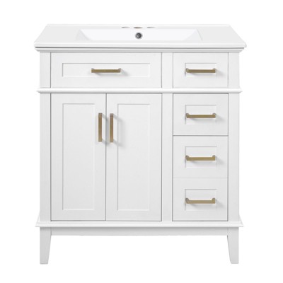 INFURNIC Vanity Tables, Elegant and Functional Bathroom Cabinet with Ceramic Sink for Organized Storage Solutions, White, 18"*30"*34"