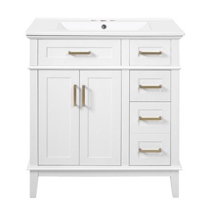 INFURNIC Vanity Tables, Elegant and Functional Bathroom Cabinet with Ceramic Sink for Organized Storage Solutions, White, 18"*30"*34" - 1 of 4