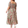 Agnes Orinda Women's Plus Size Floral Short Sleeve Shirred Square Neck Maxi Empire Waist Dresses - 4 of 4