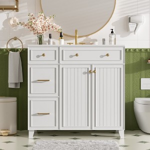 JUJABU 36" Modern Bathroom Vanity with Ceramic Sink, Double-Layer Drawers, Soft Close Doors & Adjustable Shelves - 1 of 4
