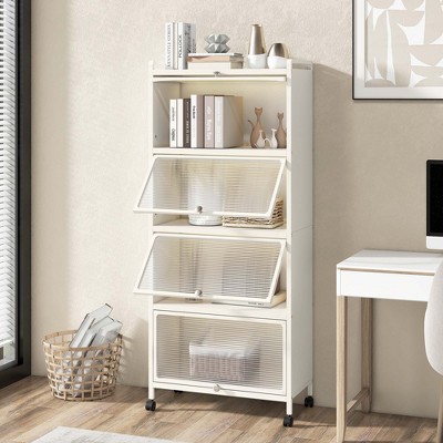 White 5-Tier Metal Kitchen Baker's Rack with Flip-Up Doors