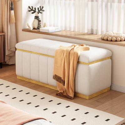 Lycvki 40in. Beige Upholstered Wood Framed Storage Bench