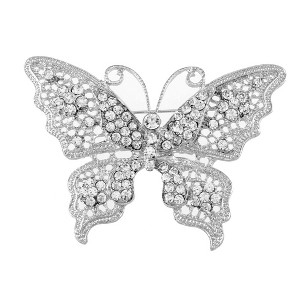Alilang Vintage-Inspired Silvery Tone Butterfly Brooch Pin with Crystal Rhinestone Accents - 1 of 4