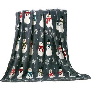 Kate Aurora Gray Snowman Ultra Soft & Plush Hypoallergenic Christmas Throw Blanket Cover - 50 in.  x 60 in. L - 1 of 2