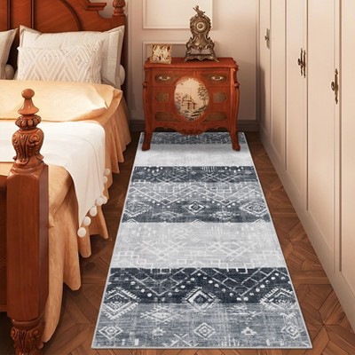 Vintage Boho Geometric Area Rug with Non-Slip Backing, Soft Foldable Low Pile Non-Slip Indoor Floor Carpet