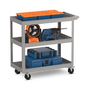 Costway 3-Tier Metal Utility Cart 400 lbs Storage Service Trolley Tool Storage Gray - 1 of 4