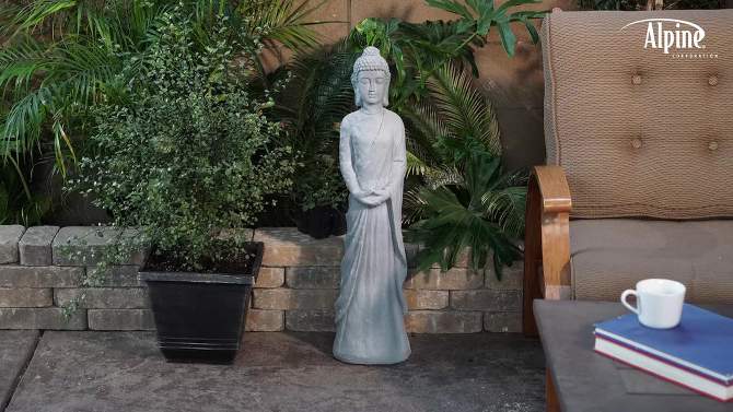 32&#34; Magnesium Oxide Standing Buddha Statue Gray - Alpine Corporation, 2 of 5, play video