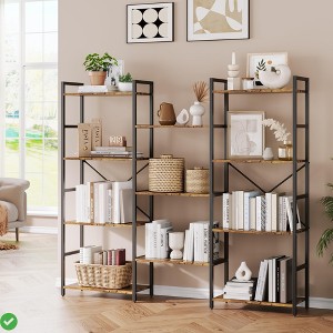 Industrial 4-Tier Bookcase with Open Shelves, Wide Metal Frame Storage and Display Unit for Living Room or Home Office - 1 of 4