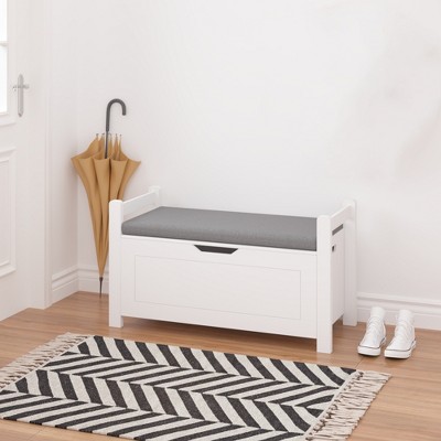 Toy Box Chest For Girls Boys, Wooden Toy Storage Organizer Trunk With Cushion Seat Bench, Flip-top Lid & Safety Hinge, Toy Chest