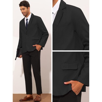 Мужские пиджаки INSPIRE CHIC Men's One Button Notched Lapel Solid Color Business Blazer Black X-Large — фото 4