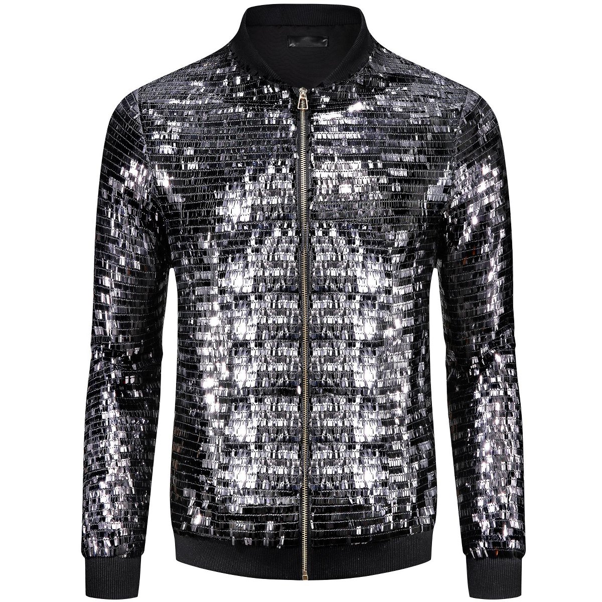 Мужские куртки INSPIRE CHIC Sequin Varsity Jackets for Men's Zipper Festival Disco Sparkly Shiny Baseball Bomber Jacket Black Medium — фото 2