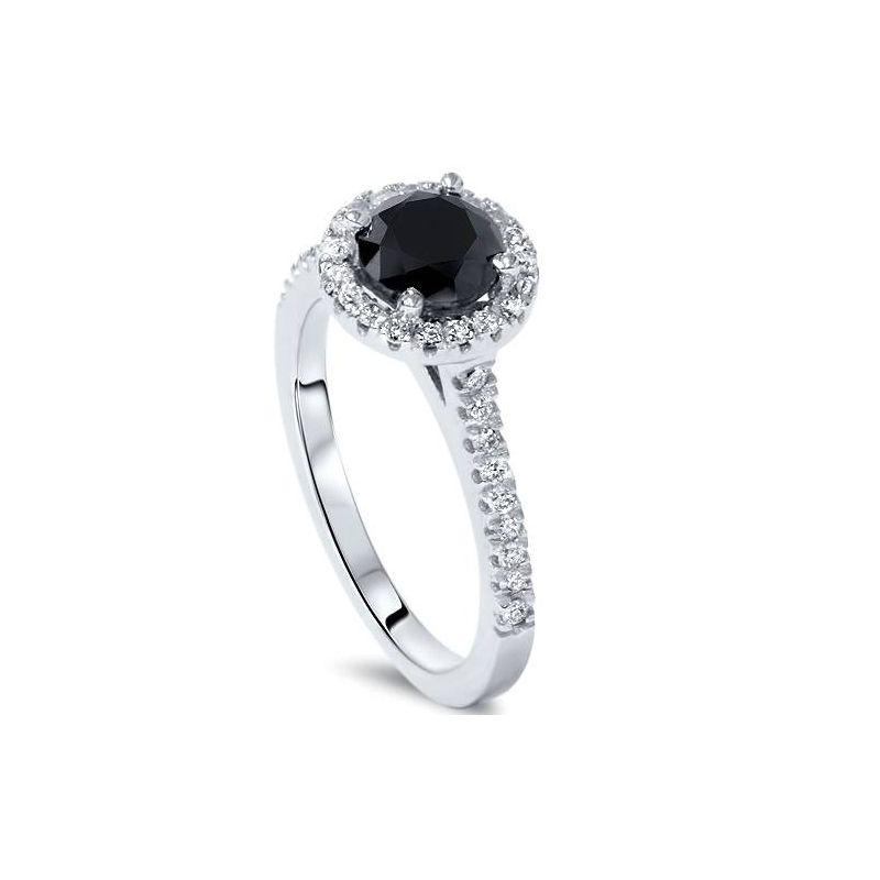 Pompeii3 1 1/3 ct Black & White Halo Diamond Engagement Ring 14k White Gold, 4 of 6