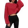 Comfort Cropped Sweatshirt with Long Balloon Sleeves Loose Fit Crew Neck Casual Workout Top - 3 of 4