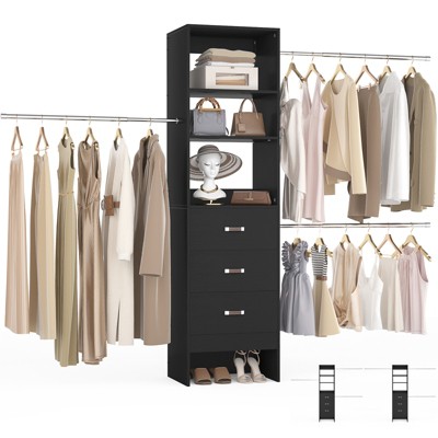 Besiost 96-In Closet Organizer with Wood Drawers,Closet System with Adjustable Hanging Rods