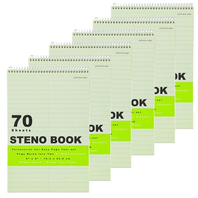 Enday Steno Pads 6x9" (6 Pack) – Green Tint, Gregg Ruled, Top-Bound Spiral Notebooks with 70 Sheets, Perfect for Office, School & Note-Taking.