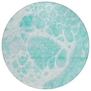 Aqua Teal Blue And Ivory Nautical Washable Indoor Outdoor Area Rug - 1 of 4