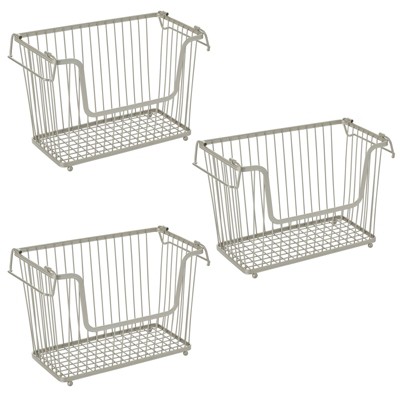 mDesign Metal Stackable Kitchen Storage Basket with Handles