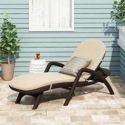Outdoor Chaise Lounge with Cushion, Modern Curved Backrest Recliner for Patio, Poolside or Garden Relaxation and Sunbathing-Maison Boucle