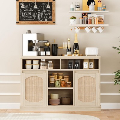 2-Door Rattan Decorated Sideboard Buffet Cabinet with Adjustable Shelves