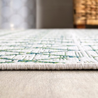 Green and Ivory Geometric Flat Woven Runner Rug