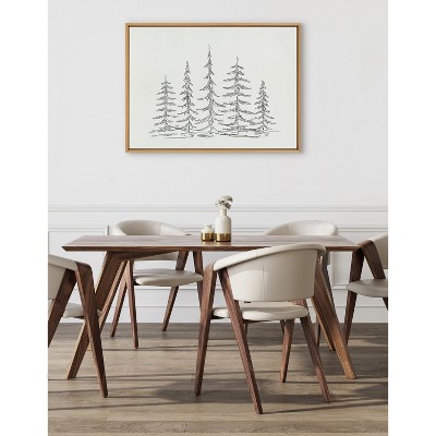 Minimalist Evergreen Trees Sketch Natural Framed Canvas Wall Art