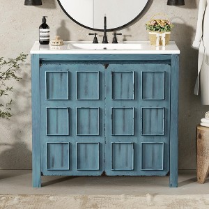 TIRAMISUBEST Retro Style 36" Bathroom Vanity with Sink, Freestanding Soft-Close Storage Cabinet with Adjustable Shelf - 1 of 4