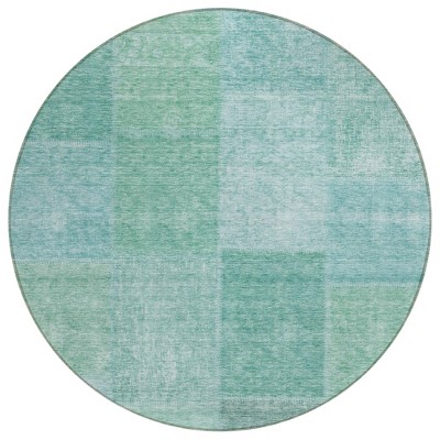 Teal Blue Sage And Green Patchwork Washable Indoor Outdoor Area Rug