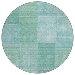 Teal Blue Sage And Green Patchwork Washable Indoor Outdoor Area Rug - 1 of 4