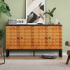 32 In. Retro Style Four Door Wooden Storage Cabinet, Multifunctional Decorative Cabinet With Geometric Patterns - 3 of 4