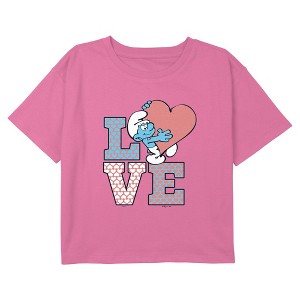 Girl's The Smurfs Love and Hearts Cropped T-Shirt - 1 of 3