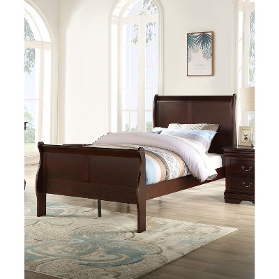 NicBex Twin Size Sleigh Bed Solid Wood Youth Bed with Headboard & Footboard, Low Profile Design, Cherry