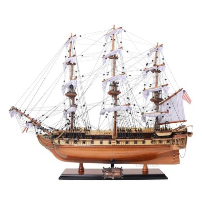 Wooden USS Constitution Model – 25" Tall Handcrafted Warship with Sails & Cannons – By Old Modern Handicrafts
