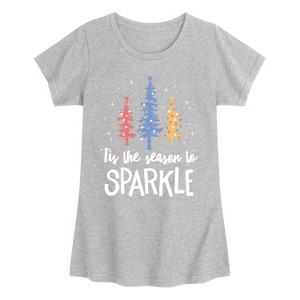 Girls' - Instant Message - Christmas Trees Season to Sparkle Fitted Short Sleeve Graphic T-Shirt - 1 of 4
