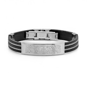 Steeltime Men's stainless steel and black rubber our father prayer id bracelet with wire inlay - 1 of 4