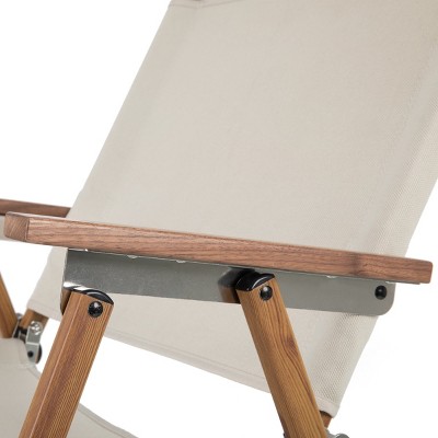 Las Palmas Beige Canvas and Wood Outdoor Folding Chair