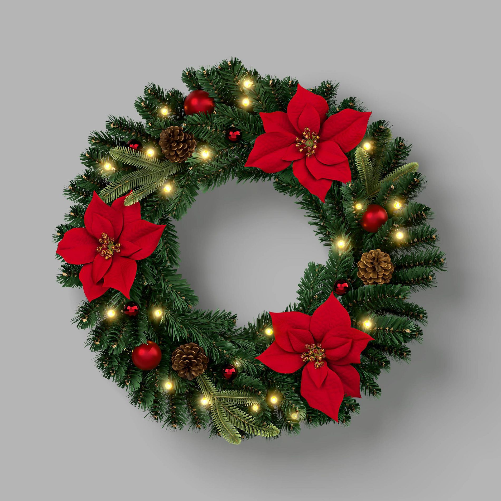 28" Prelit LED Red Poinsettia Christmas Wreath with Glitter Centers and Pinecones - Wondershop™